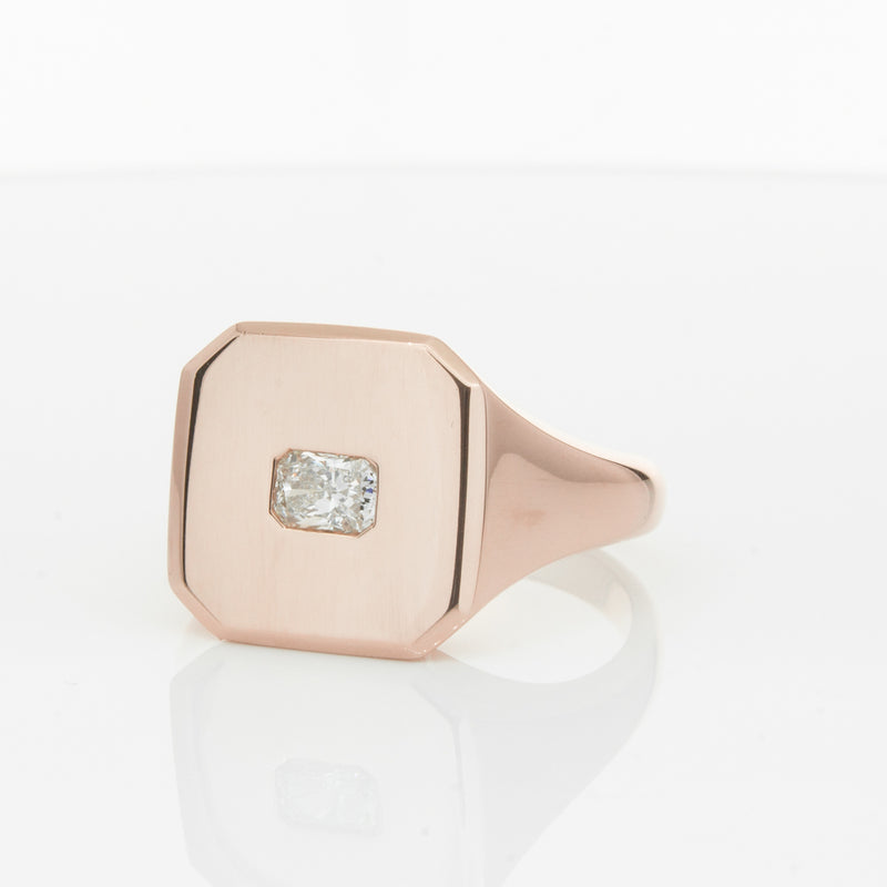 14ct Rose Gold Diamond Mens Signet Ring-Ring-Walker & Hall