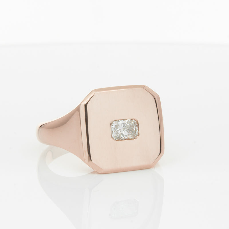 14ct Rose Gold Diamond Mens Signet Ring-Ring-Walker & Hall