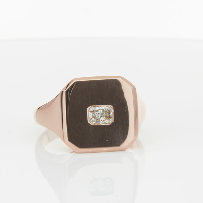 14ct Rose Gold Diamond Mens Signet Ring-Ring-Walker & Hall