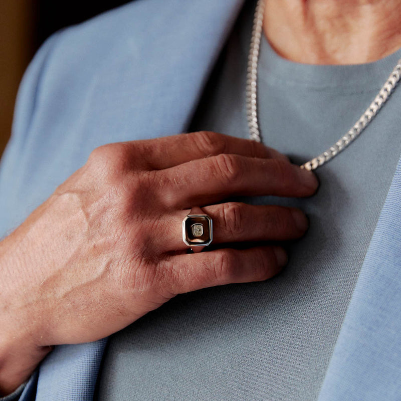 14ct White Gold Diamond Mens Signet Ring-Ring-Walker & Hall