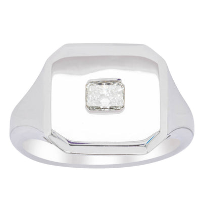14ct White Gold Diamond Mens Signet Ring-Ring-Walker & Hall