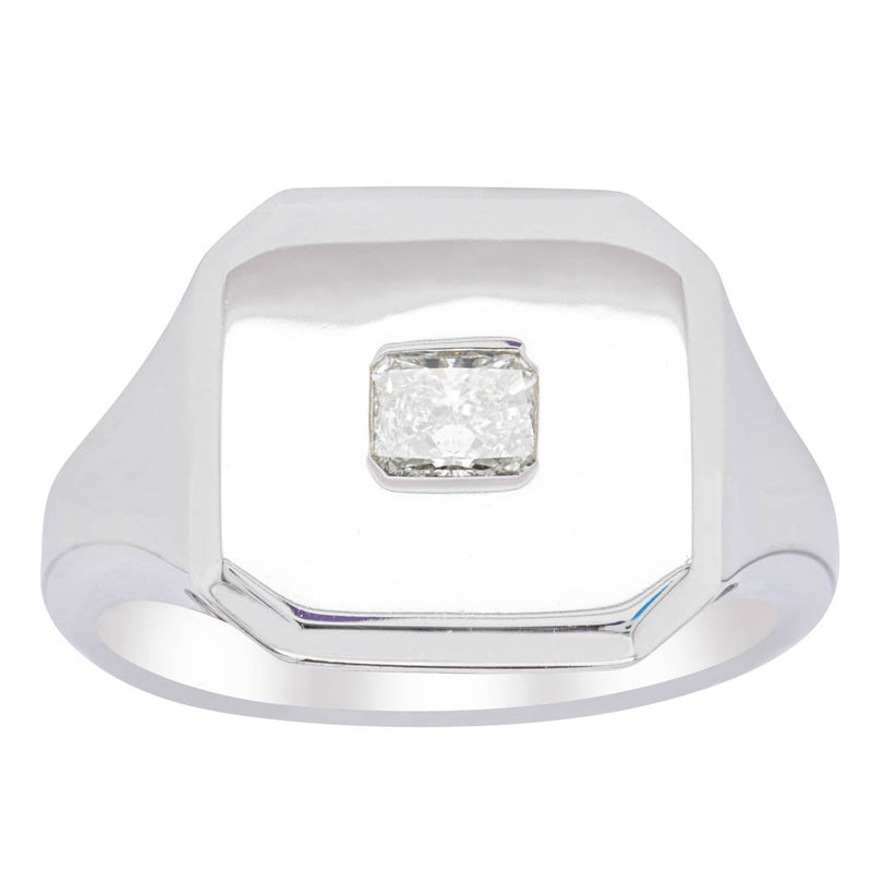 14ct White Gold Diamond Mens Signet Ring-Ring-Walker & Hall
