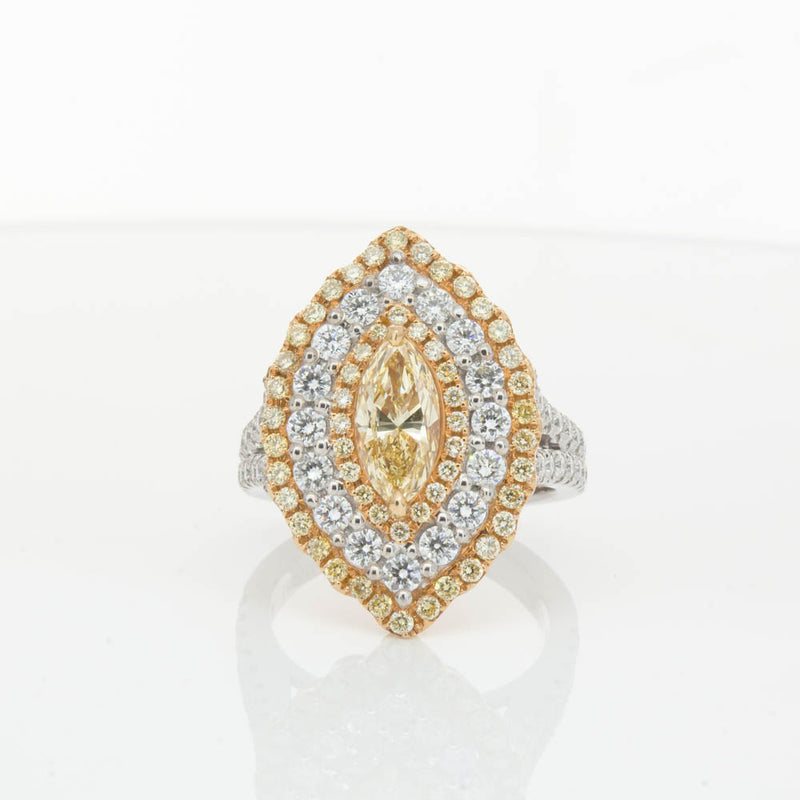 18ct White & Yellow Gold Marquise Cut Diamond Halo Ring-Ring-Walker & Hall