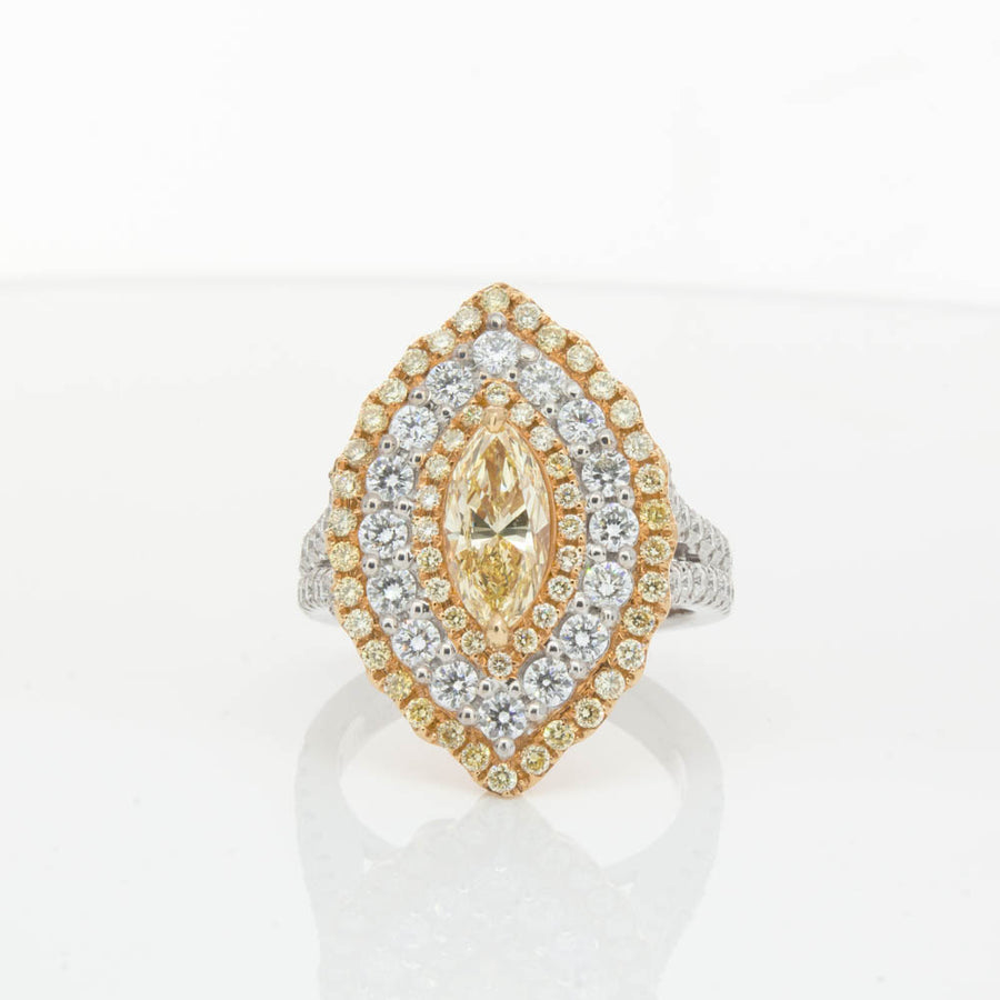 18ct White & Yellow Gold Marquise Cut Diamond Halo Ring-Ring-Walker & Hall