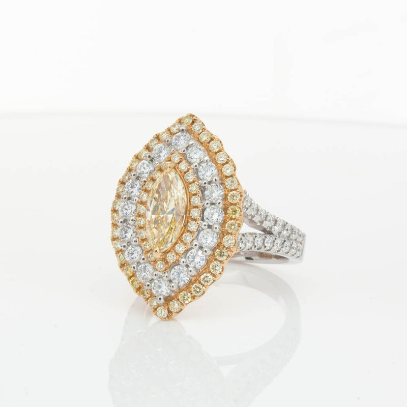 18ct White & Yellow Gold Marquise Cut Diamond Halo Ring-Ring-Walker & Hall