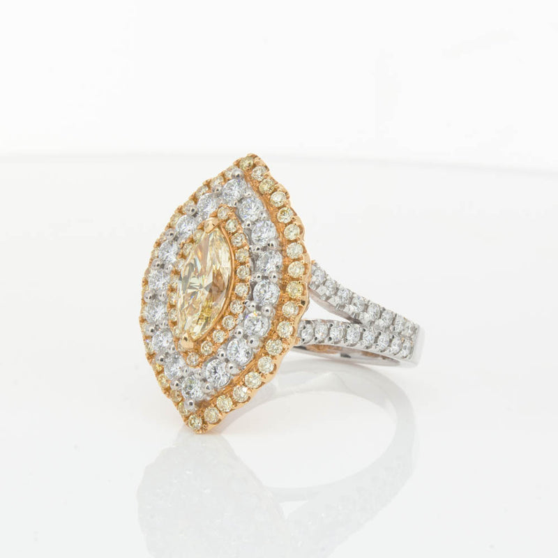 18ct White & Yellow Gold Marquise Cut Diamond Halo Ring-Ring-Walker & Hall