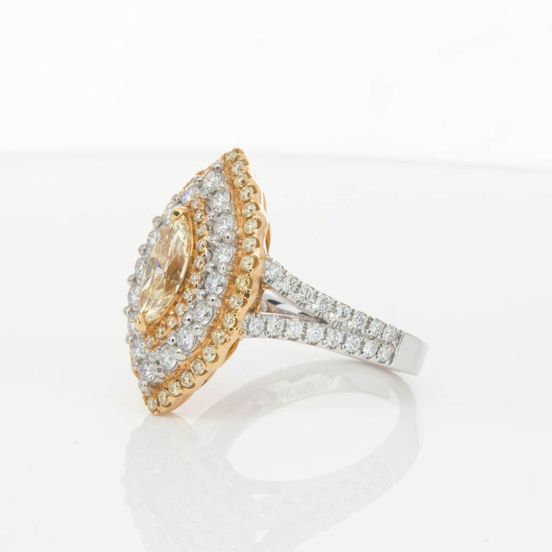 18ct White & Yellow Gold Marquise Cut Diamond Halo Ring-Ring-Walker & Hall