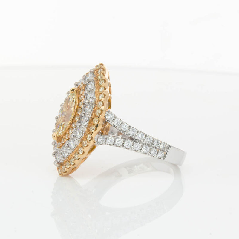 18ct White & Yellow Gold Marquise Cut Diamond Halo Ring-Ring-Walker & Hall