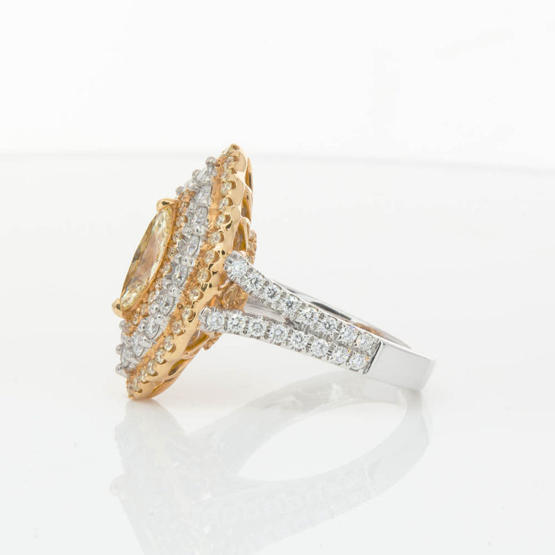 18ct White & Yellow Gold Marquise Cut Diamond Halo Ring-Ring-Walker & Hall
