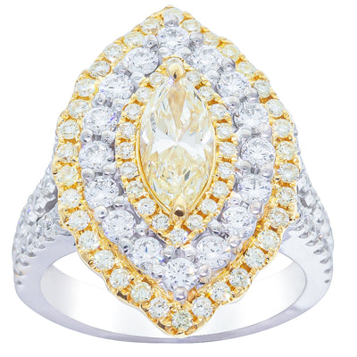 18ct White & Yellow Gold Marquise Cut Diamond Halo Ring-Ring-Walker & Hall
