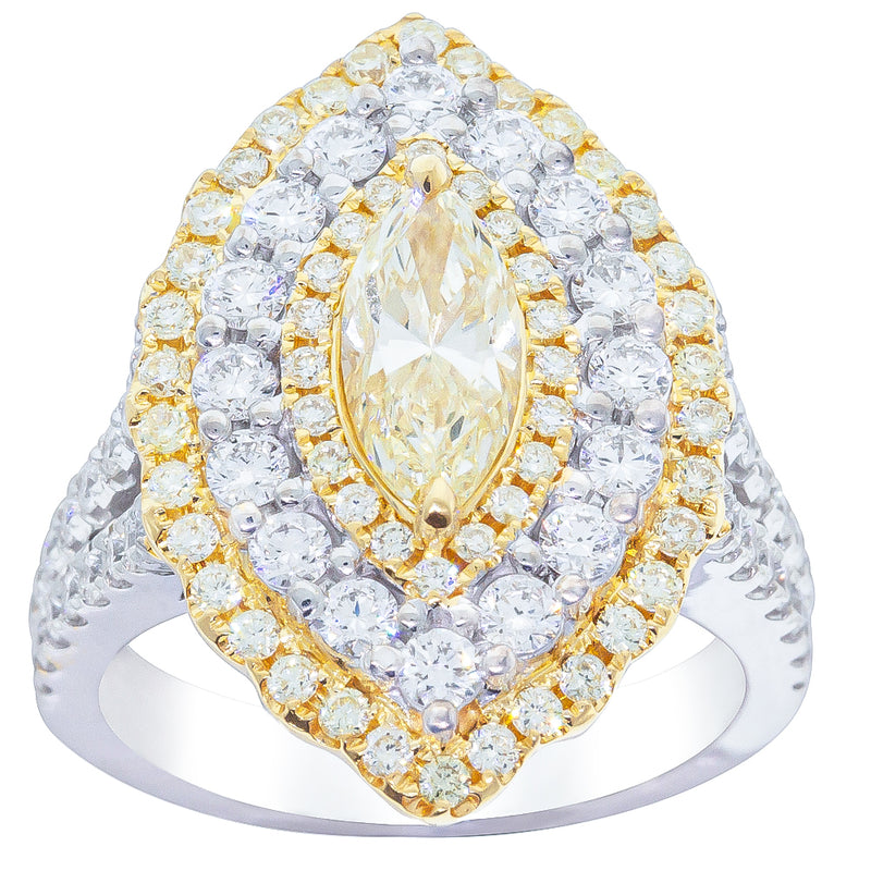 18ct White & Yellow Gold Marquise Cut Diamond Halo Ring-Ring-Walker & Hall