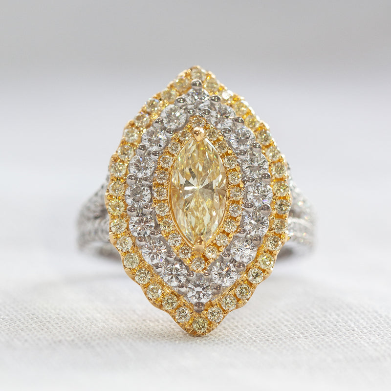 18ct White & Yellow Gold Marquise Cut Diamond Halo Ring-Ring-Walker & Hall