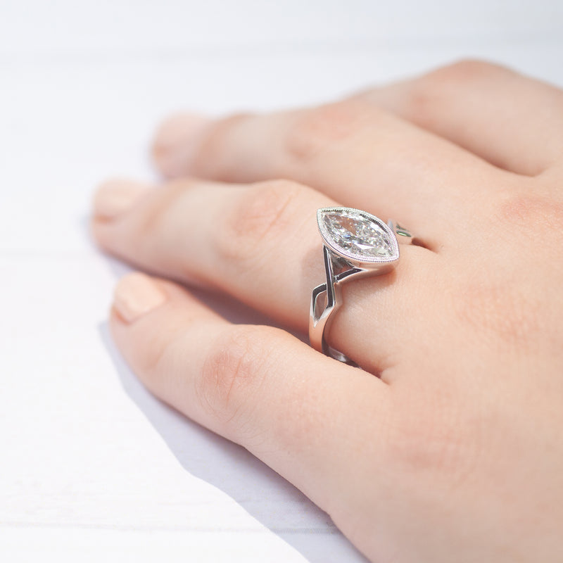 18ct White Gold Marquise Diamond Ring-Ring-Walker & Hall