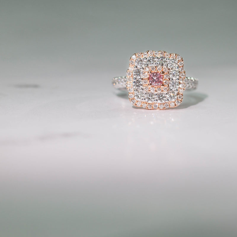 18ct White & Rose Gold Pink Diamond Ring-Ring-Walker & Hall