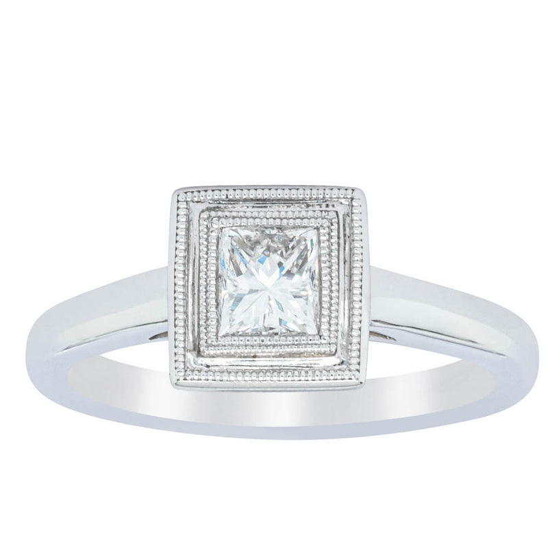 18ct White Gold .52ct Princess Cut Diamond Windsor Ring-Ring-Walker & Hall