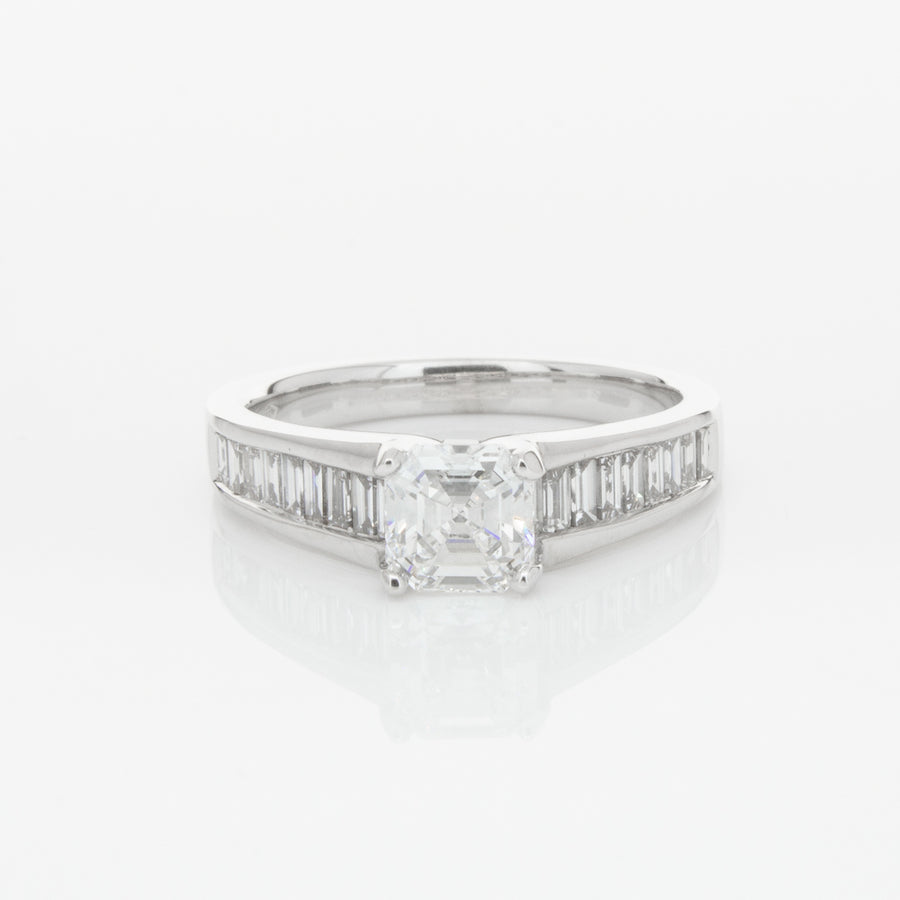 18ct White Gold .95ct Emerald Cut Diamond Ring-Ring-Walker & Hall