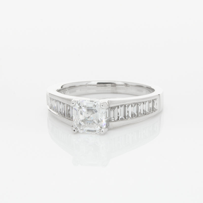 18ct White Gold .95ct Emerald Cut Diamond Ring-Ring-Walker & Hall