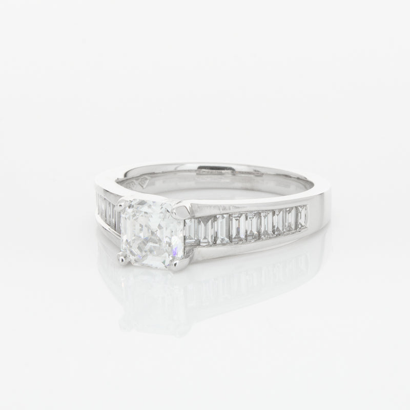 18ct White Gold .95ct Emerald Cut Diamond Ring-Ring-Walker & Hall