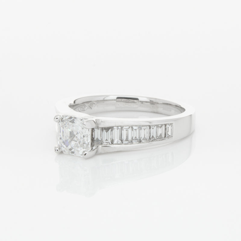 18ct White Gold .95ct Emerald Cut Diamond Ring-Ring-Walker & Hall