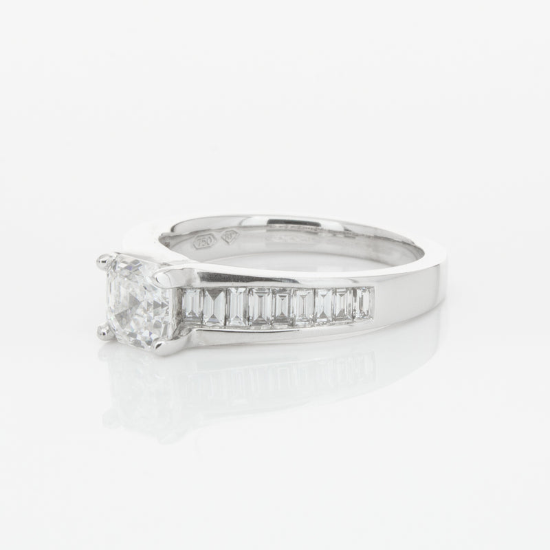 18ct White Gold .95ct Emerald Cut Diamond Ring-Ring-Walker & Hall