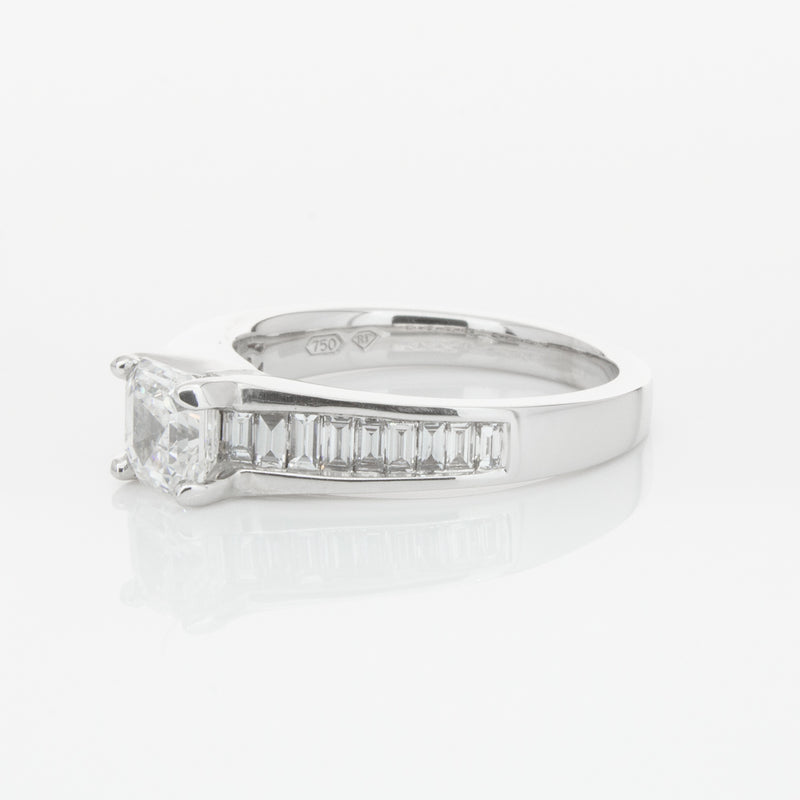 18ct White Gold .95ct Emerald Cut Diamond Ring-Ring-Walker & Hall