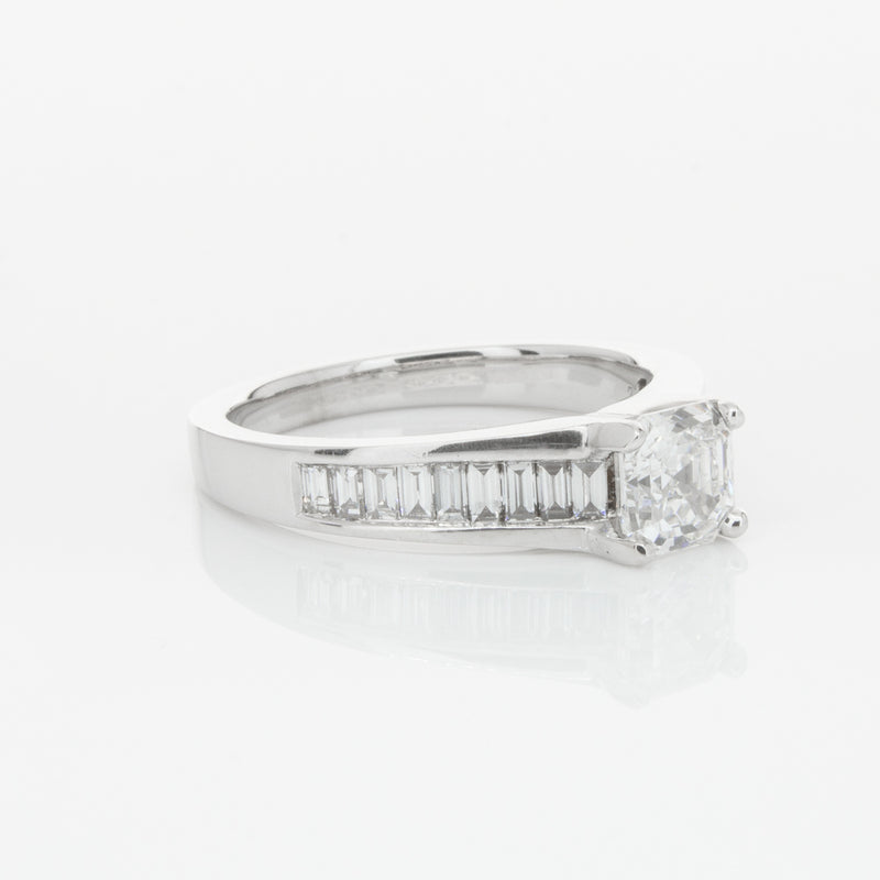 18ct White Gold .95ct Emerald Cut Diamond Ring-Ring-Walker & Hall