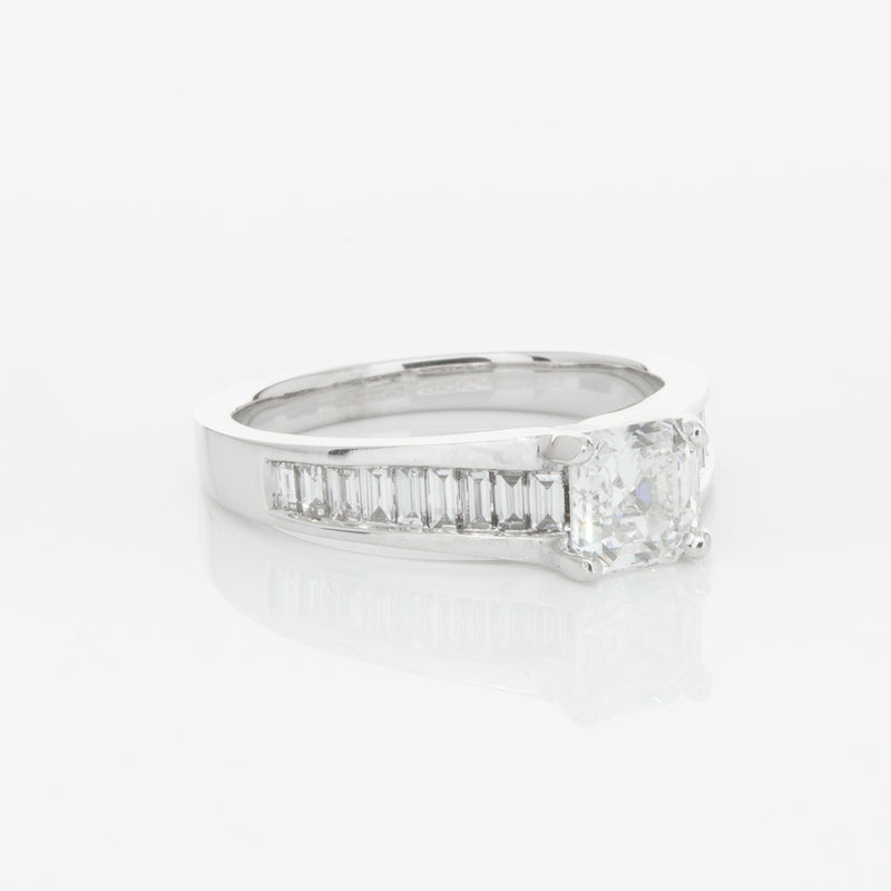 18ct White Gold .95ct Emerald Cut Diamond Ring-Ring-Walker & Hall