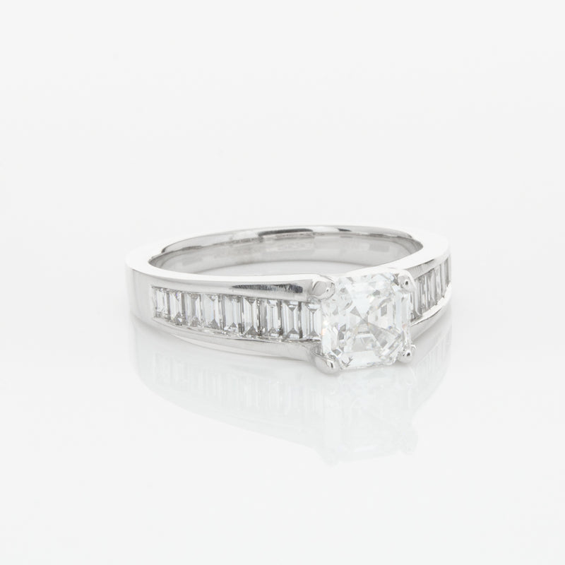 18ct White Gold .95ct Emerald Cut Diamond Ring-Ring-Walker & Hall