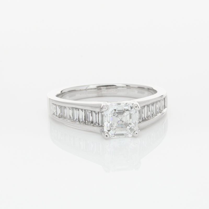 18ct White Gold .95ct Emerald Cut Diamond Ring-Ring-Walker & Hall
