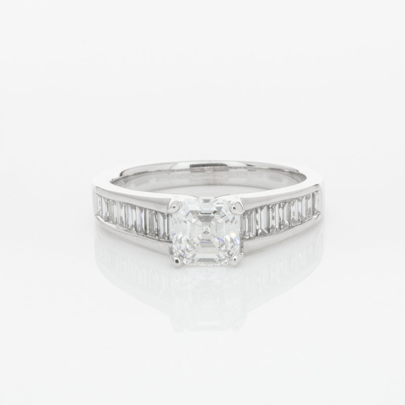 18ct White Gold .95ct Emerald Cut Diamond Ring-Ring-Walker & Hall