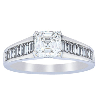 18ct White Gold .95ct Emerald Cut Diamond Ring-Ring-Walker & Hall