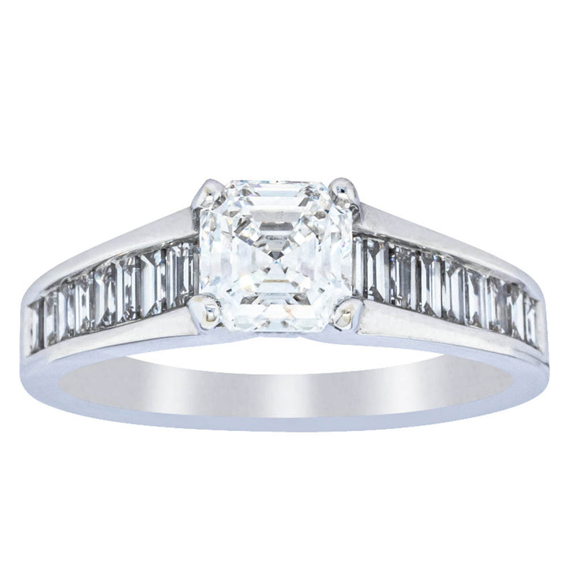 18ct White Gold .95ct Emerald Cut Diamond Ring-Ring-Walker & Hall