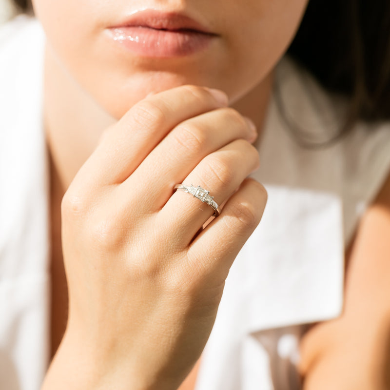 18ct White Gold .46ct Emerald Cut Diamond Olympus Ring-Ring-Walker & Hall