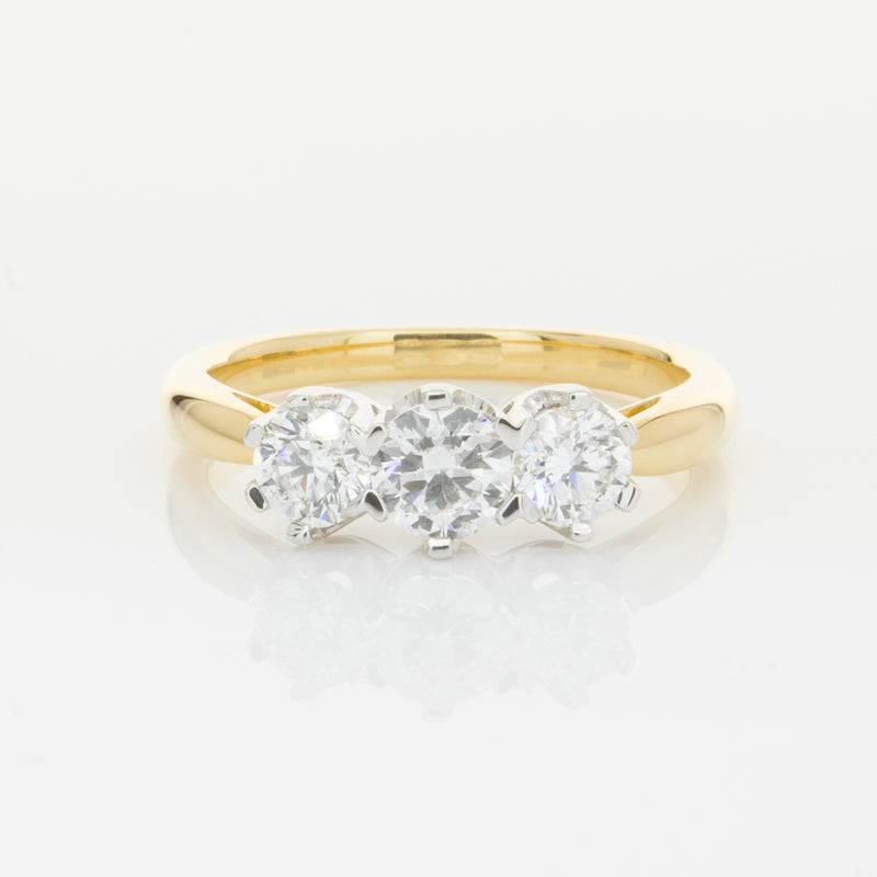 18ct Yellow Gold .98ct Diamond Trilogy Ring-Ring-Walker & Hall