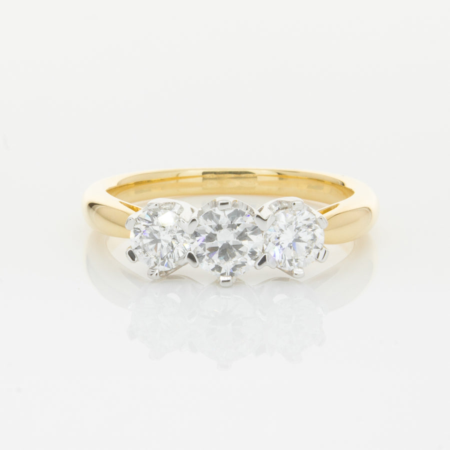 18ct Yellow Gold .98ct Diamond Trilogy Ring-Ring-Walker & Hall
