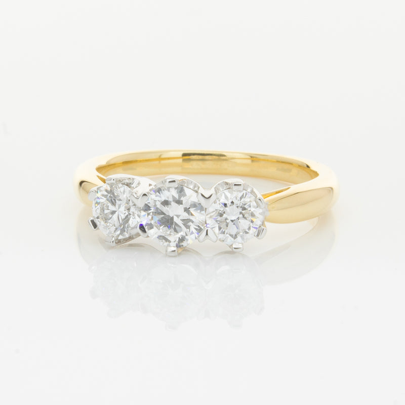 18ct Yellow Gold .98ct Diamond Trilogy Ring-Ring-Walker & Hall