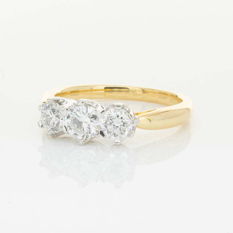 18ct Yellow Gold .98ct Diamond Trilogy Ring-Ring-Walker & Hall