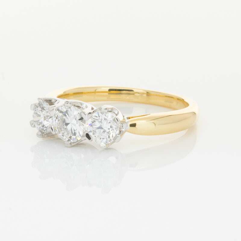 18ct Yellow Gold .98ct Diamond Trilogy Ring-Ring-Walker & Hall