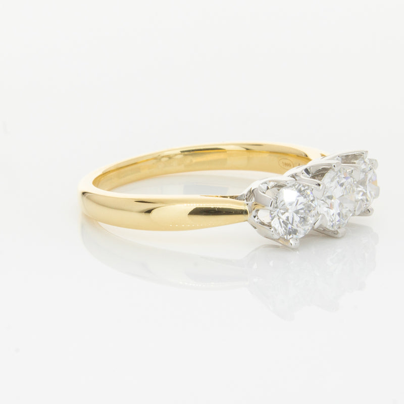 18ct Yellow Gold .98ct Diamond Trilogy Ring-Ring-Walker & Hall