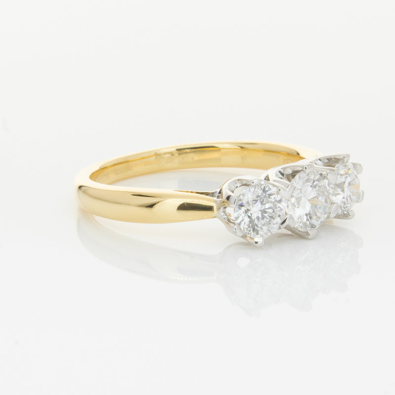 18ct Yellow Gold .98ct Diamond Trilogy Ring-Ring-Walker & Hall