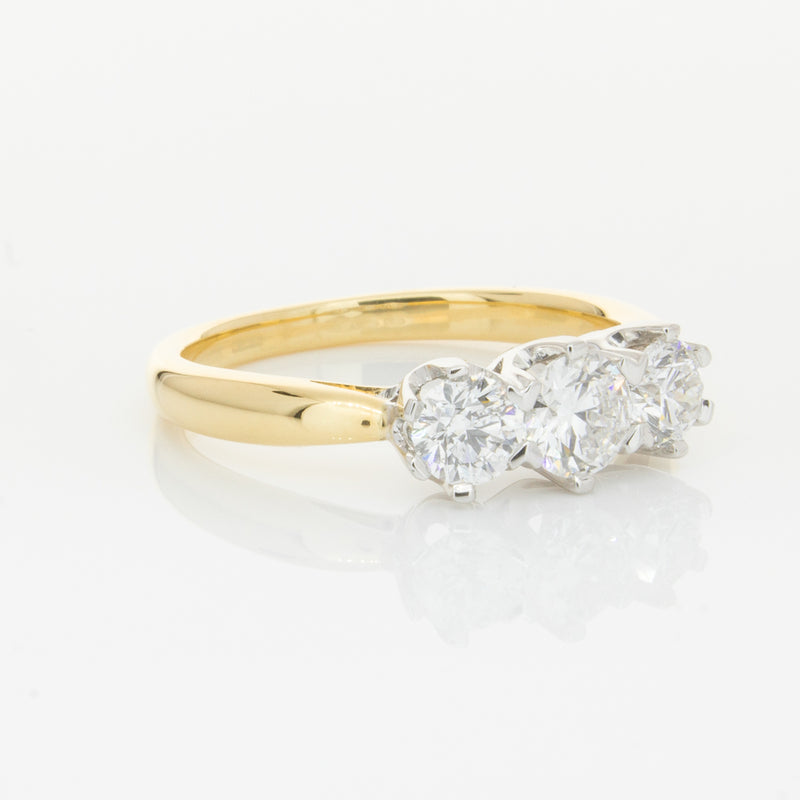 18ct Yellow Gold .98ct Diamond Trilogy Ring-Ring-Walker & Hall