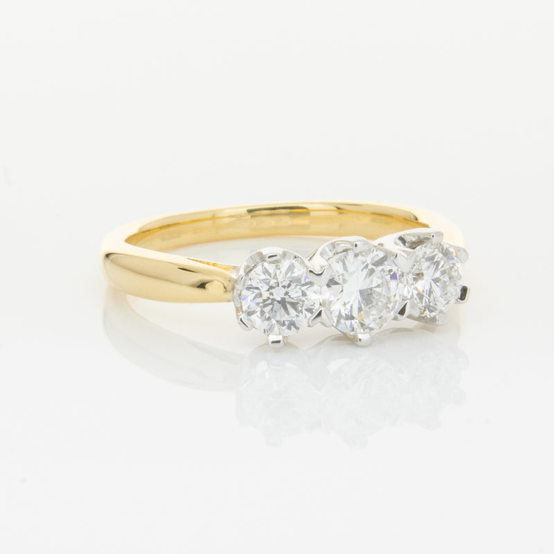 18ct Yellow Gold .98ct Diamond Trilogy Ring-Ring-Walker & Hall