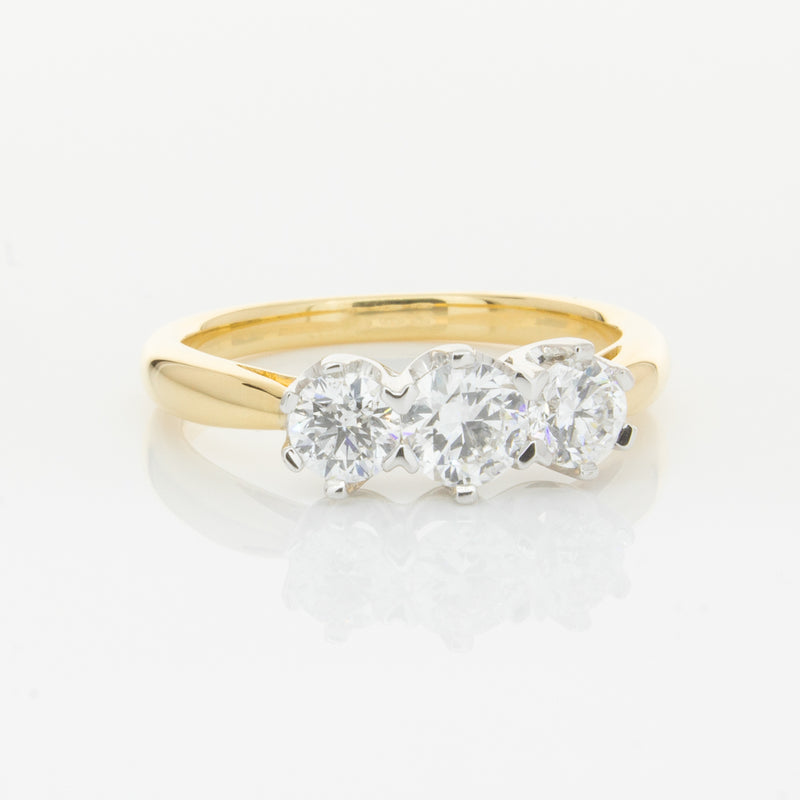 18ct Yellow Gold .98ct Diamond Trilogy Ring-Ring-Walker & Hall