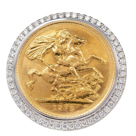 14ct Yellow Gold Diamond Halo Ring with Sovereign-Ring-Walker & Hall