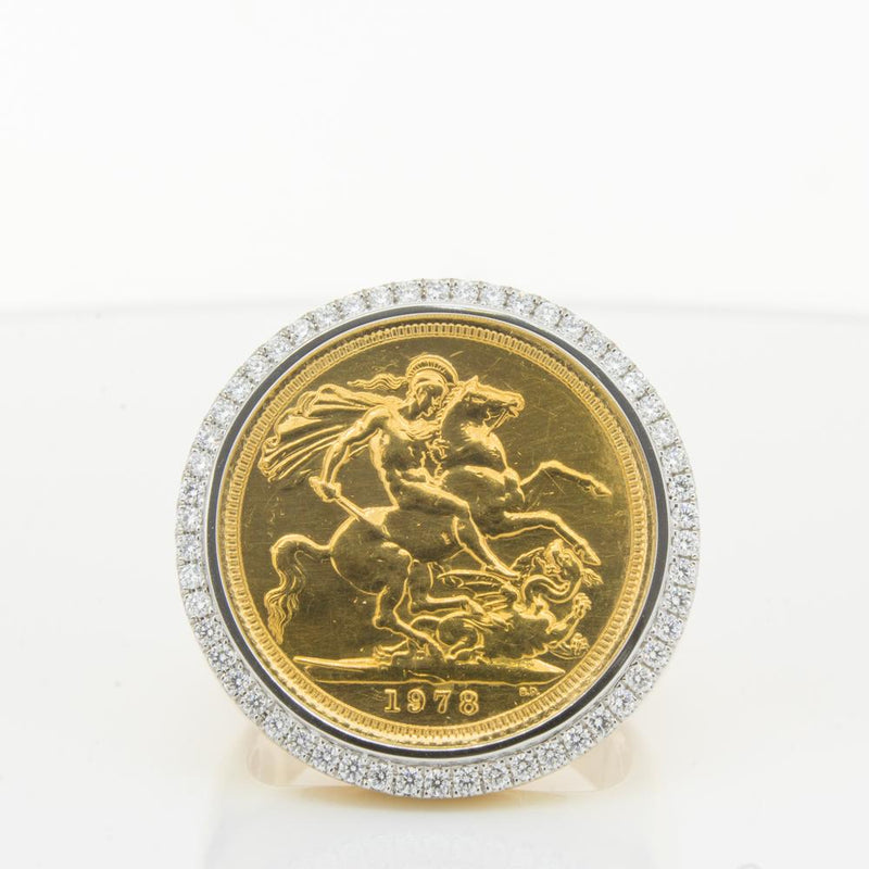 14ct Yellow Gold Diamond Halo Ring with Sovereign-Ring-Walker & Hall