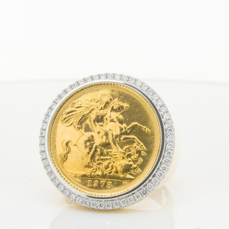 14ct Yellow Gold Diamond Halo Ring with Sovereign-Ring-Walker & Hall