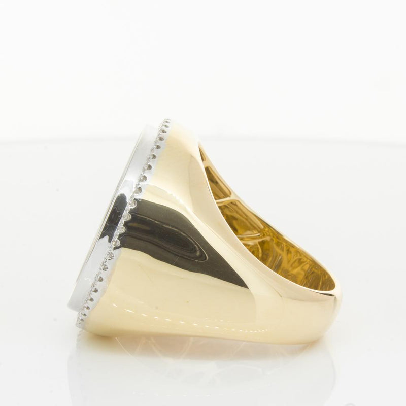 14ct Yellow Gold Diamond Halo Ring with Sovereign-Ring-Walker & Hall