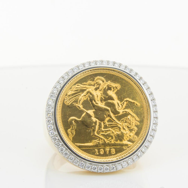 14ct Yellow Gold Diamond Halo Ring with Sovereign-Ring-Walker & Hall