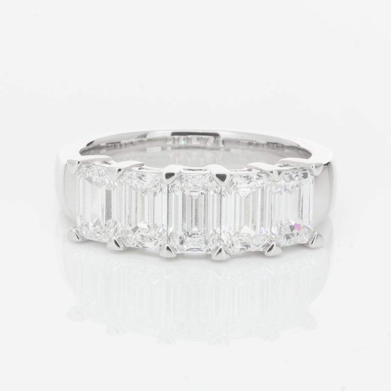 18ct White Gold Emerald-Cut Diamond Ring-Ring-Walker & Hall