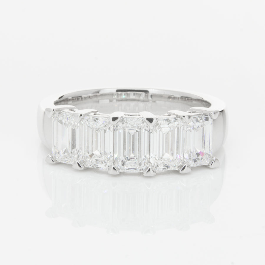 18ct White Gold Emerald-Cut Diamond Ring-Ring-Walker & Hall